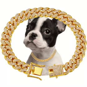 US LOCAL STOCK Hiphoppet Beautiful Hot Sale Luxury Alloy Dog Chain Sparkling Diamond Secure Metal Chain Choker For Dogs And Cats (Option: Gold-XL)
