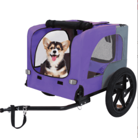 Utdoor Heavy Duty Collapsible Pet Bike Trailer With 16-Inch All Terrain Wheels & Universal Hitch   Foldable Dog Cargo Carrier Cart For Bicycles (Color: Purple)